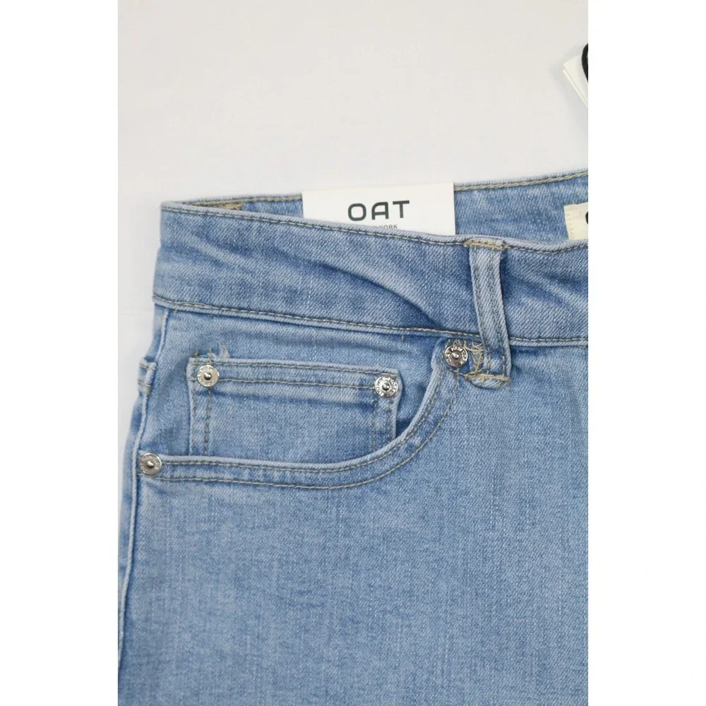 OAT New York Mid Rise Straight Ankle Jeans Women 6/28 NWT Light Wash Raw Hem